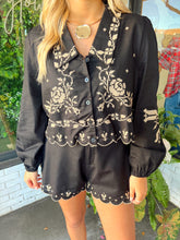 Load image into Gallery viewer, Jules Embroidered Button Up Short Set- Black/Taupe
