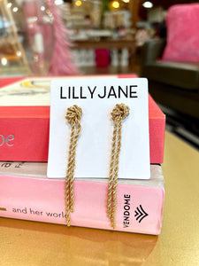 Gold Rope Chain Knot Dangle Earrings