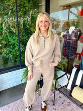 Load image into Gallery viewer, Baylor Textured Half Zip Pant Set- Taupe
