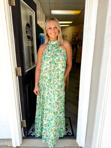 Addison Printed Halter Maxi Dress - Green Multi