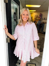 Load image into Gallery viewer, Callahan Striped Half Sleeve Flare Mini Dress- Light Pink
