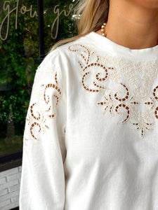 Keeli Embroidered Cutout Top- Cream