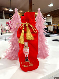 Nutcracker Embroidered Wine Bag - Red