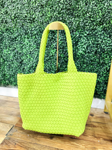 Halle Oversized Woven Tote - Lime Green