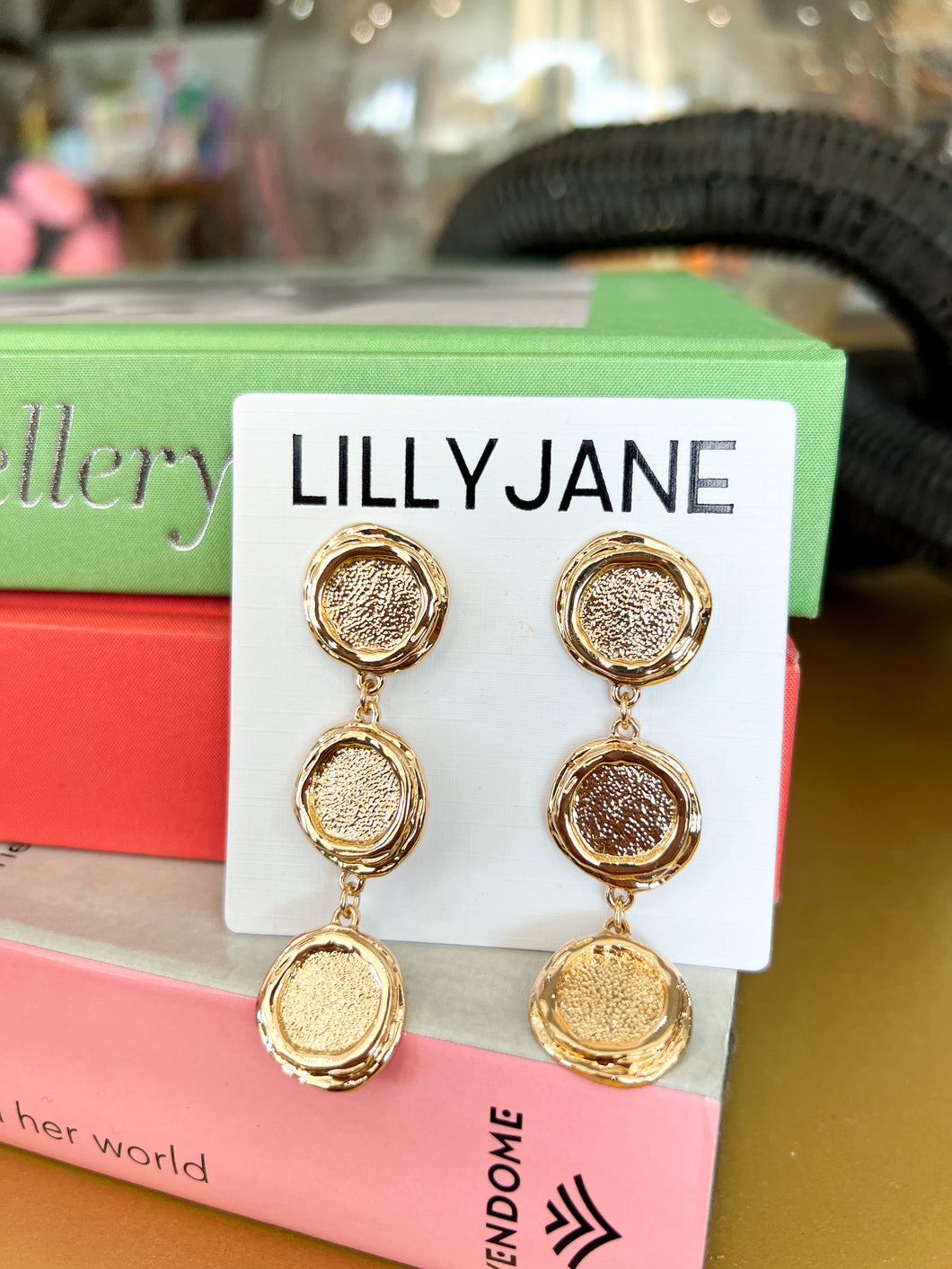 Gold Circle Tiered Dangle Earrings
