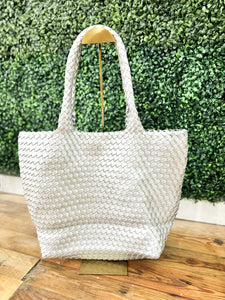 Halle Oversized Woven Tote - Silver