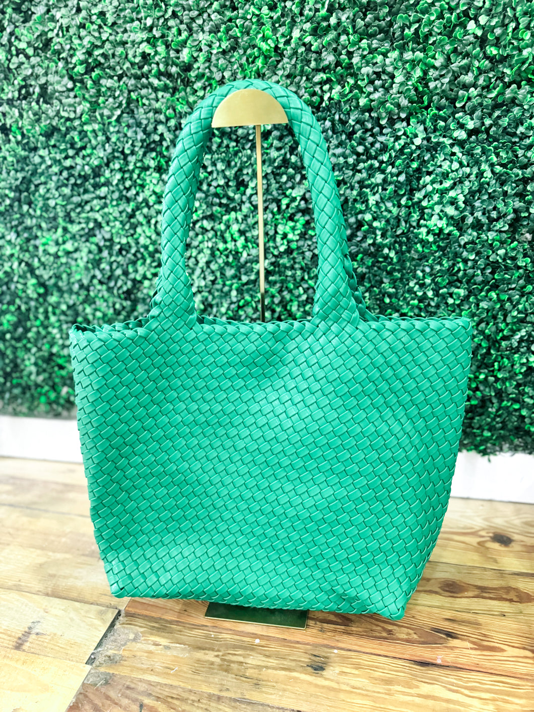 Halle Oversized Woven Tote - Emerald Green