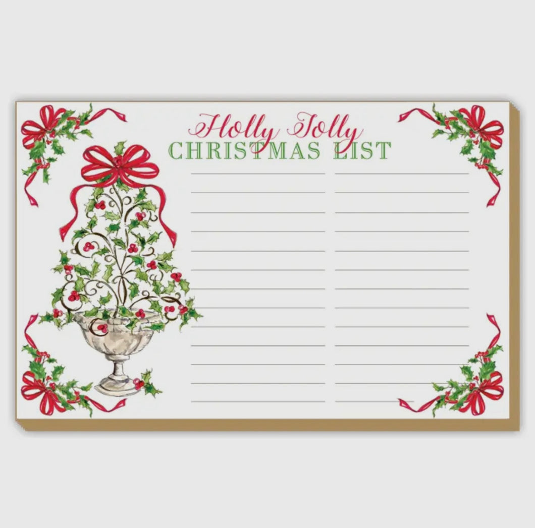 Holly Jolly Christmas List Notepad- Red Bow Topiary