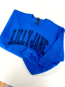 Lilly Jane Monochromatic Varsity Sweatshirt- Royal Blue