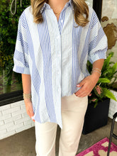 Load image into Gallery viewer, Elys Striped Button Up Top- Blue
