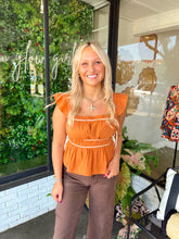 Load image into Gallery viewer, Meeks Ruched Ruffle Top - Rust
