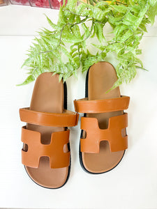 Gigi Geometric Flatform Sandals - Tan