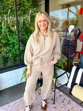 Load image into Gallery viewer, Baylor Textured Half Zip Pant Set- Taupe
