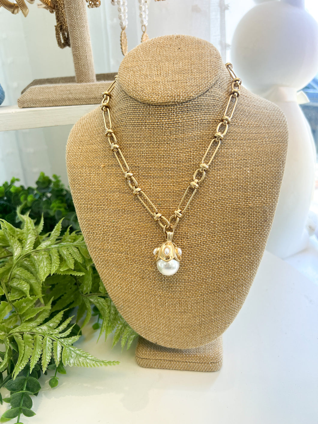 Gold Chunky Pearl Accent Necklace