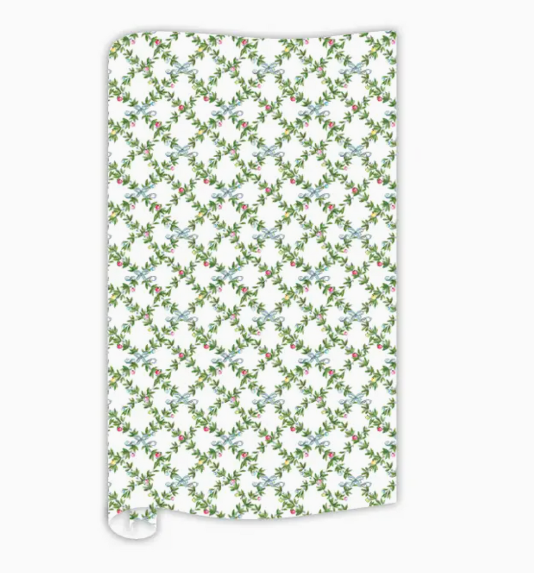 Blue Bow Greenery Wrapping Paper