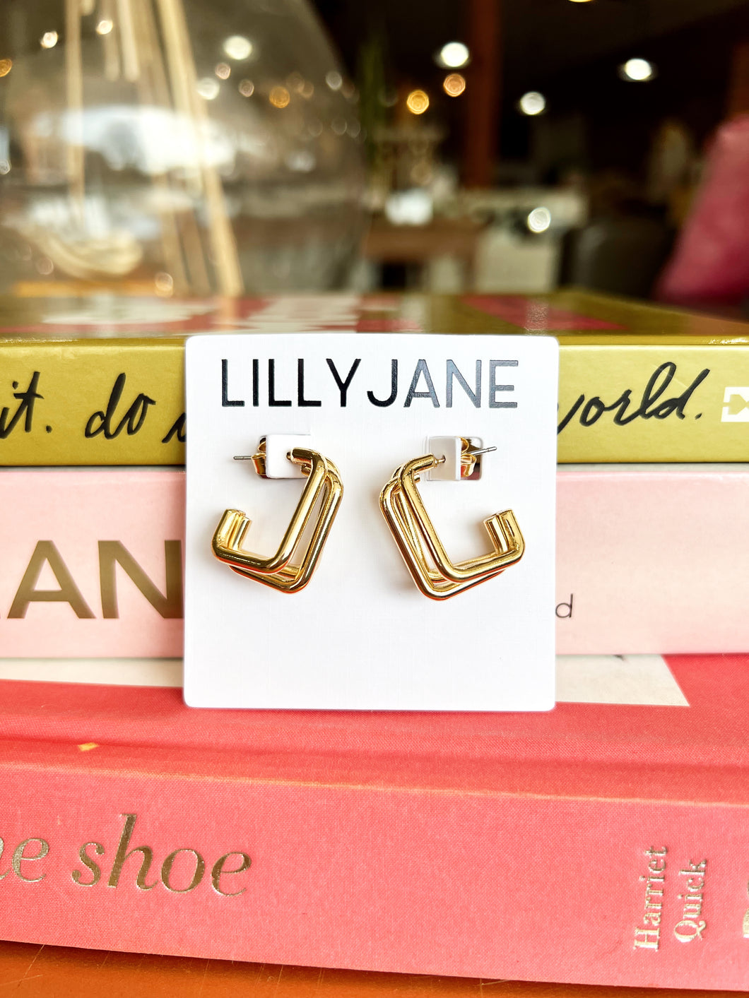 Gold Triple Square Earrings